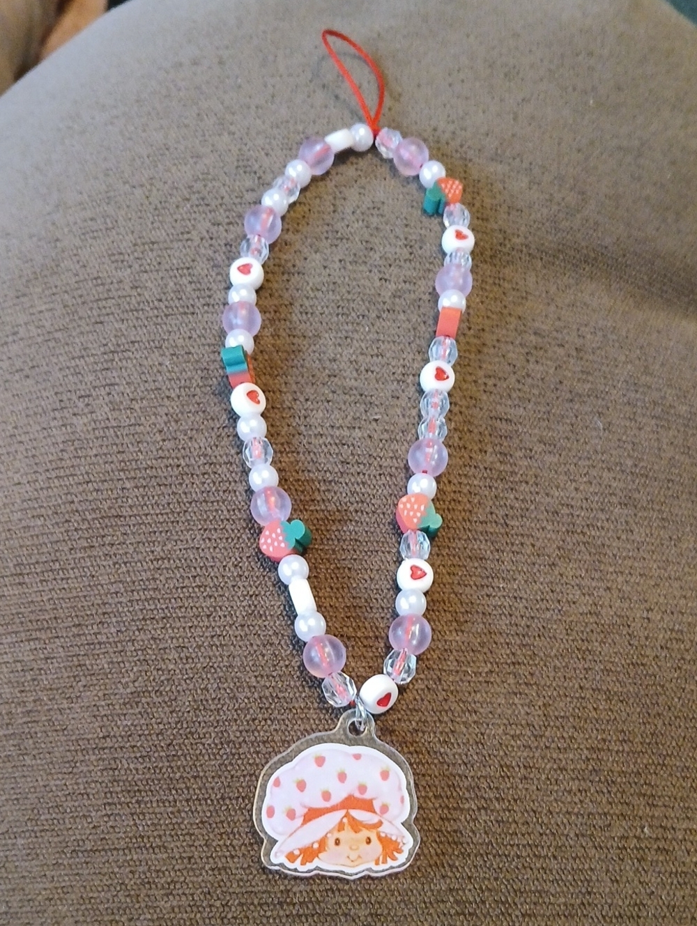 Artisan Pink and White Strawberry Shortcake Charm Necklace